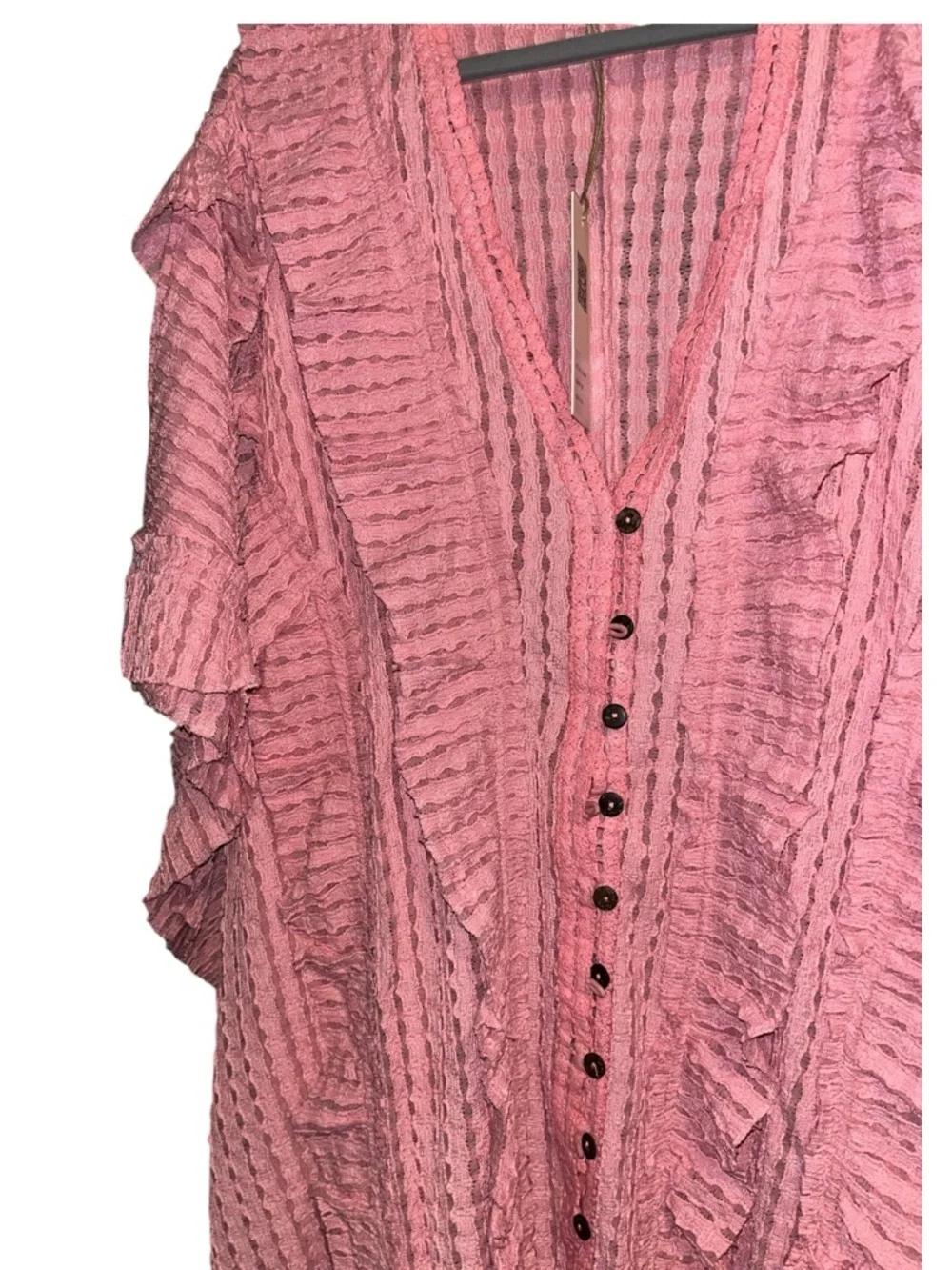 BlueVelvet L/ XL Pink Ruffled Knit Button Front Cardigan